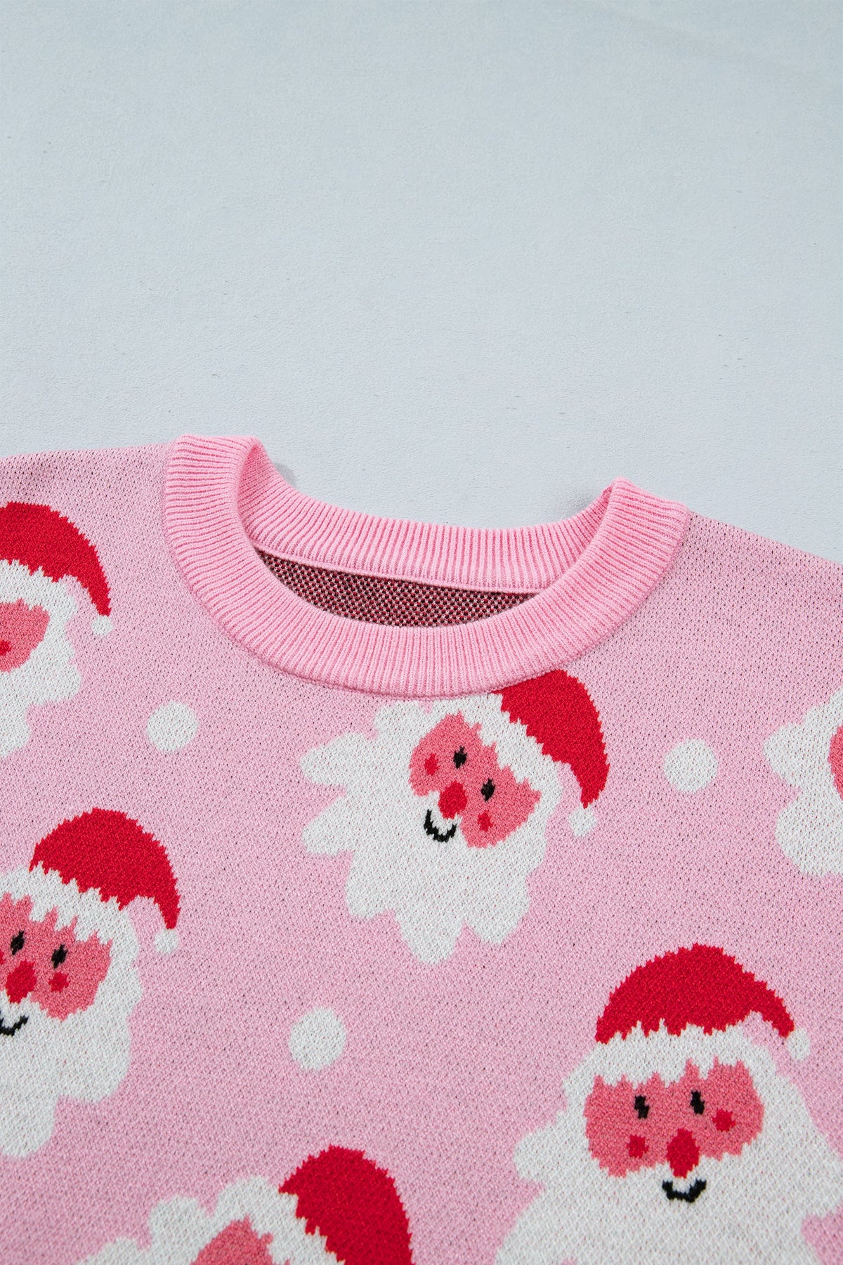 Santa Ribbed Trim Long Sleeve Christmas Sweater