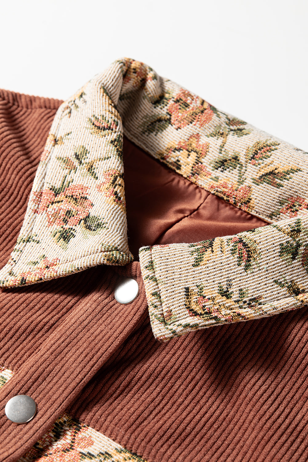 Floral Patchwork Ribbed Corduroy Shirt Jacket