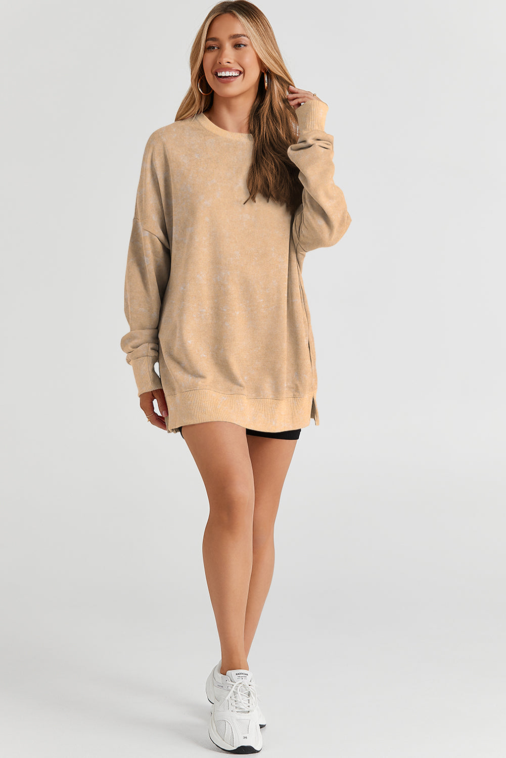Solid Ribbed Trim Drop Shoulder Oversize Sweatshirt