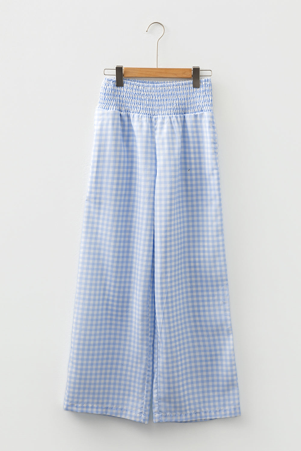 Gingham Plaid Smocked High Waist Pants