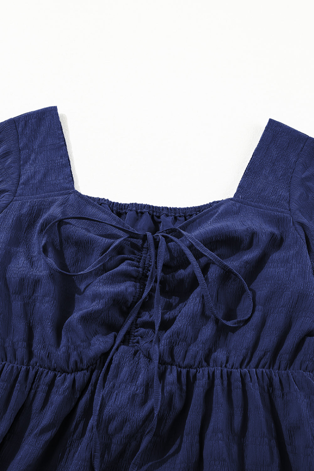 Plus Size Ruched Lace-Up Short Sleeve Midi Dress