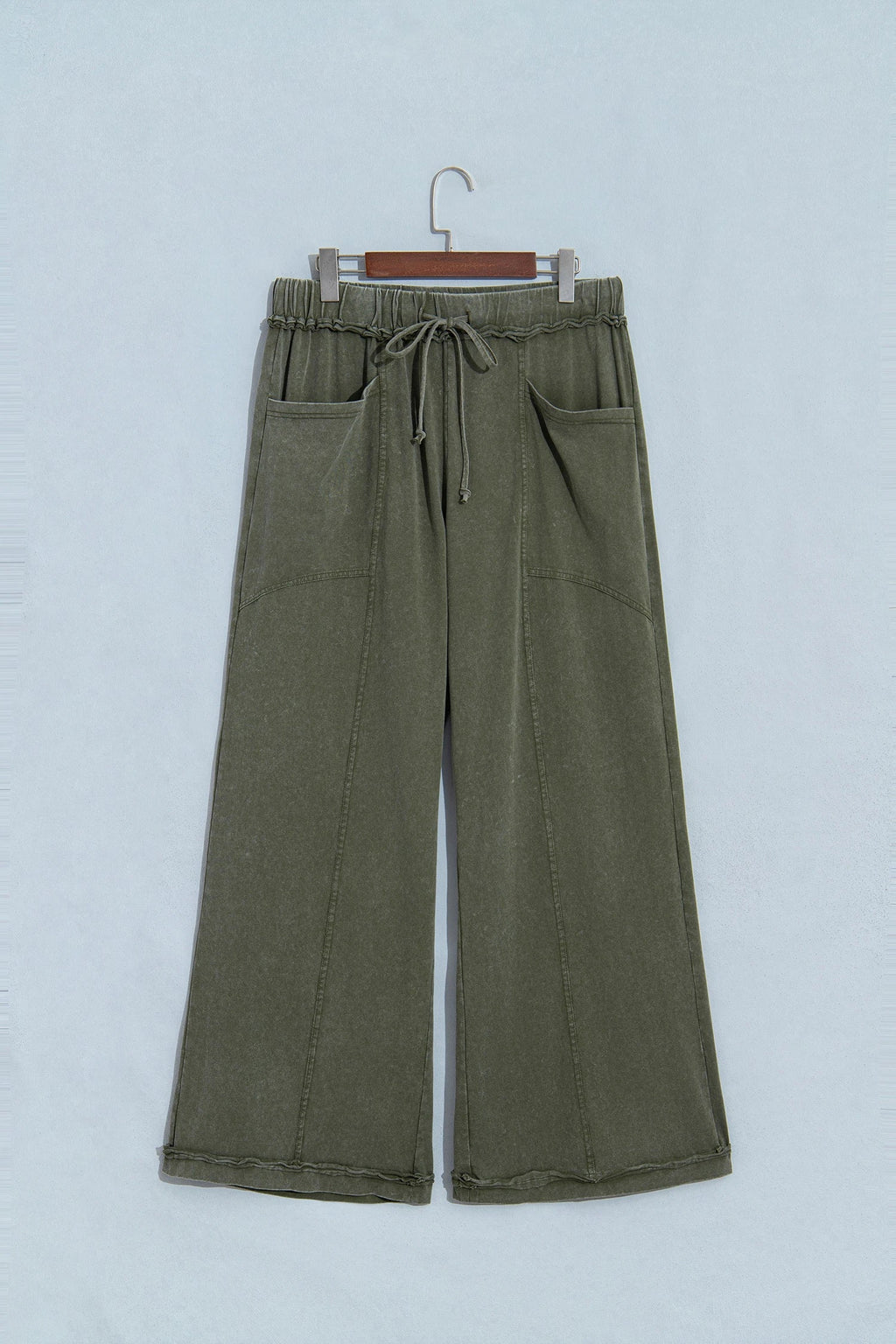 Mineral Wash Seam Detail Flare Leg Drawstring Pants