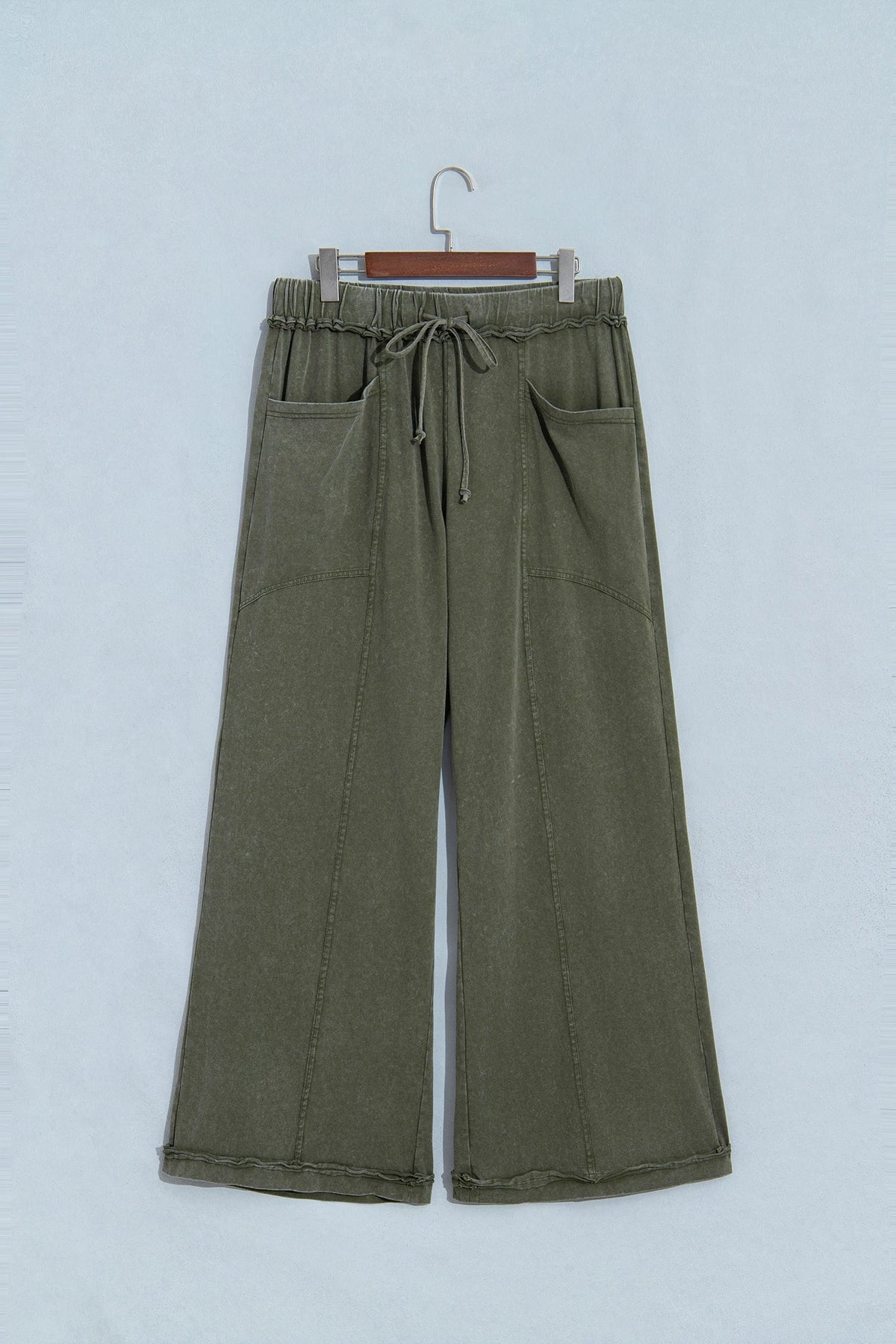 Mineral Wash Seam Detail Flare Leg Drawstring Pants