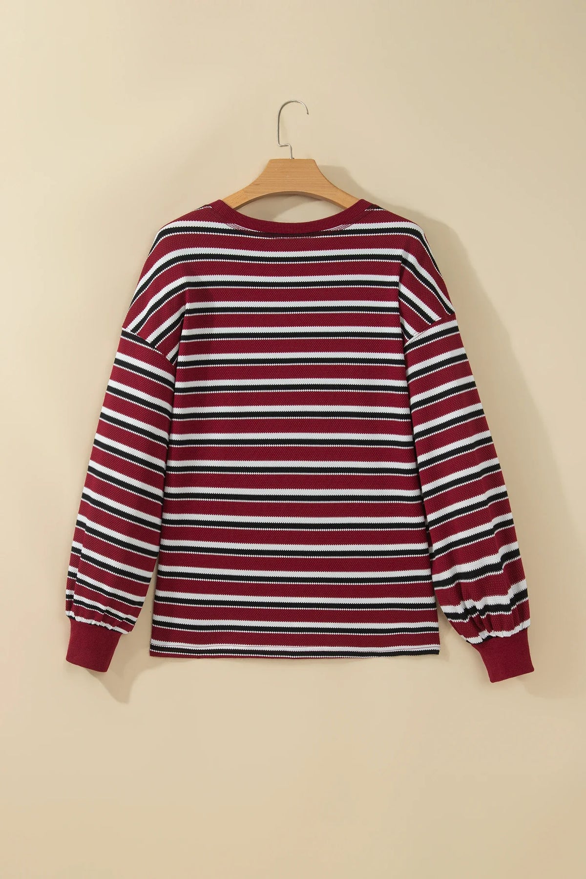 Stripe Drop Shoulder Puff Long Sleeve Top