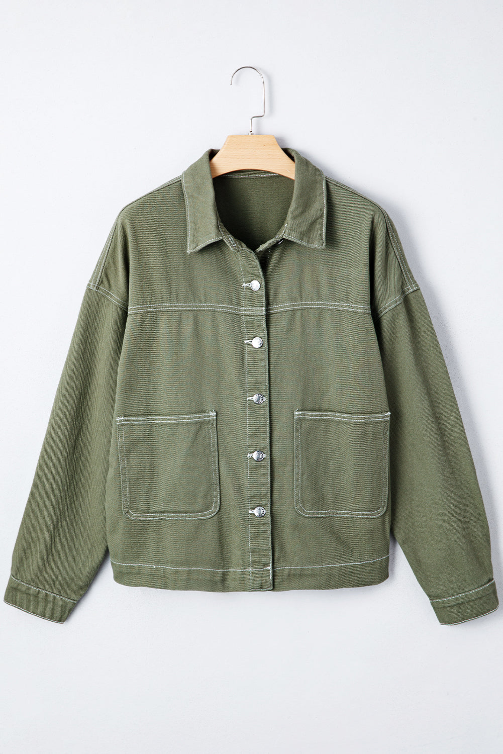 Denim Button-Up Patch Pocket Collared Jacket