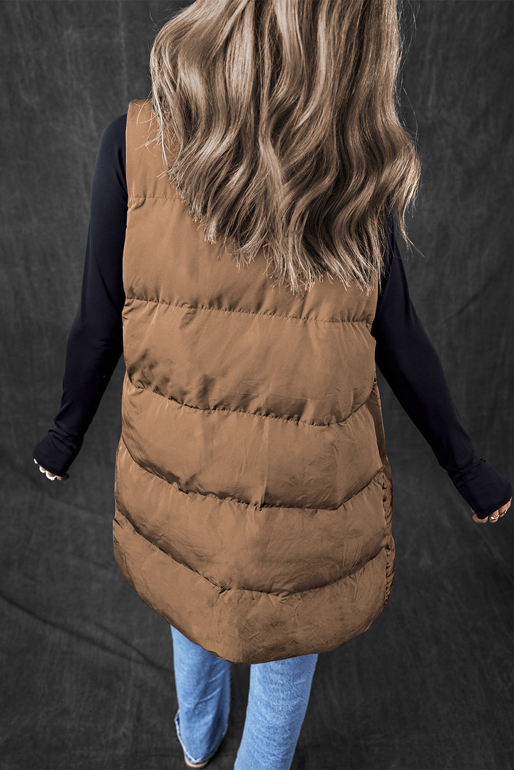 Solid Zip-Up Pocketed Puffer Vest