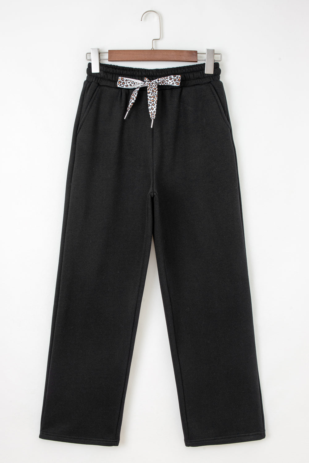 Leopard Drawstring Fleece Lined Elastic Waist Pants