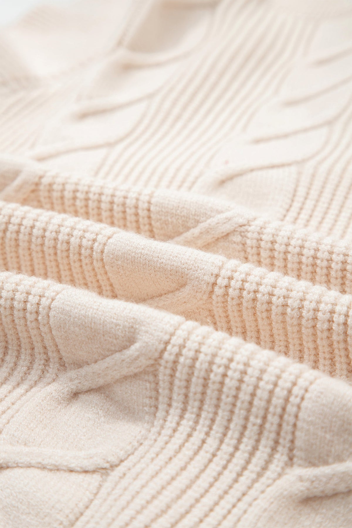 Cable Knit Turtleneck Ruffle Short Sleeve Sweater