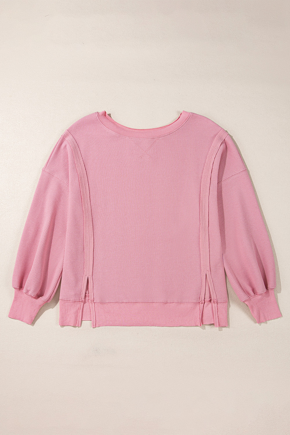 Waffle Knit Bishop Sleeve Side Split Top