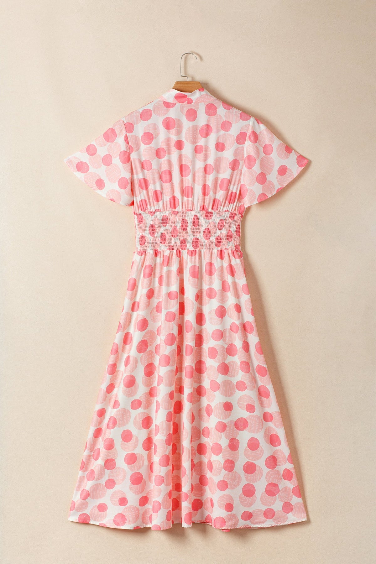 Polka Dot Ruffle Zip Up Short Sleeve Midi Dress