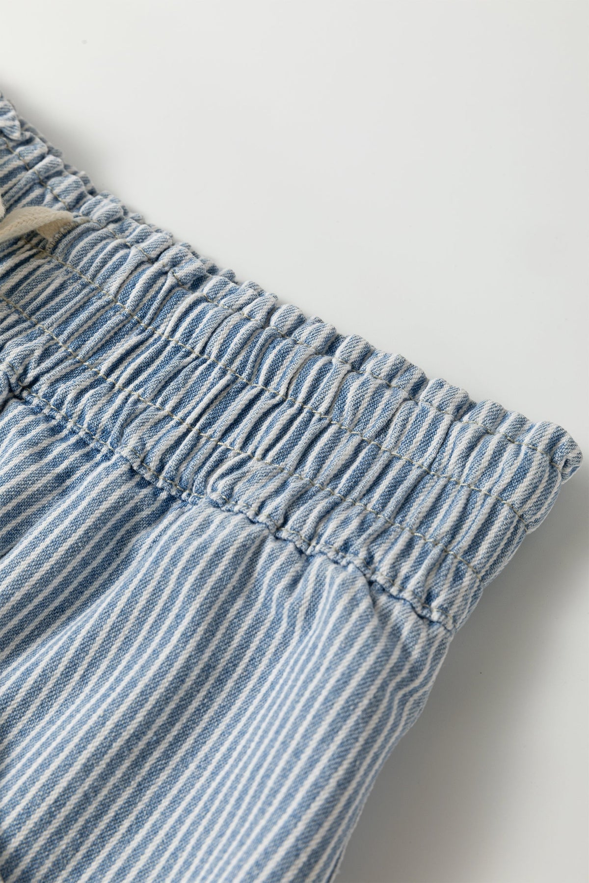 Stripe Denim Raw Edge Drawstring Waist Shorts