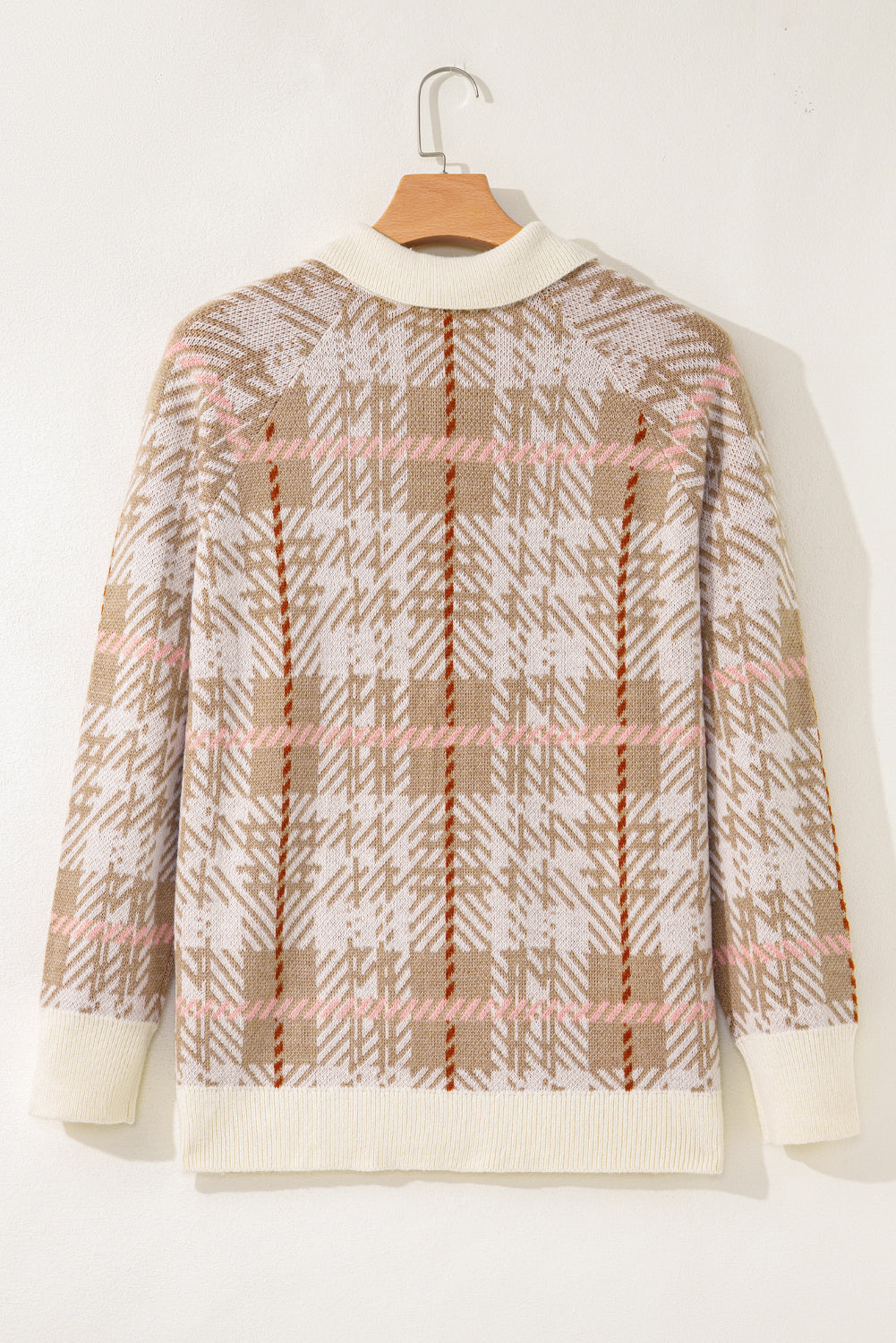 Plus Size Plaid Ribbed Trim Button Front Cardigan
