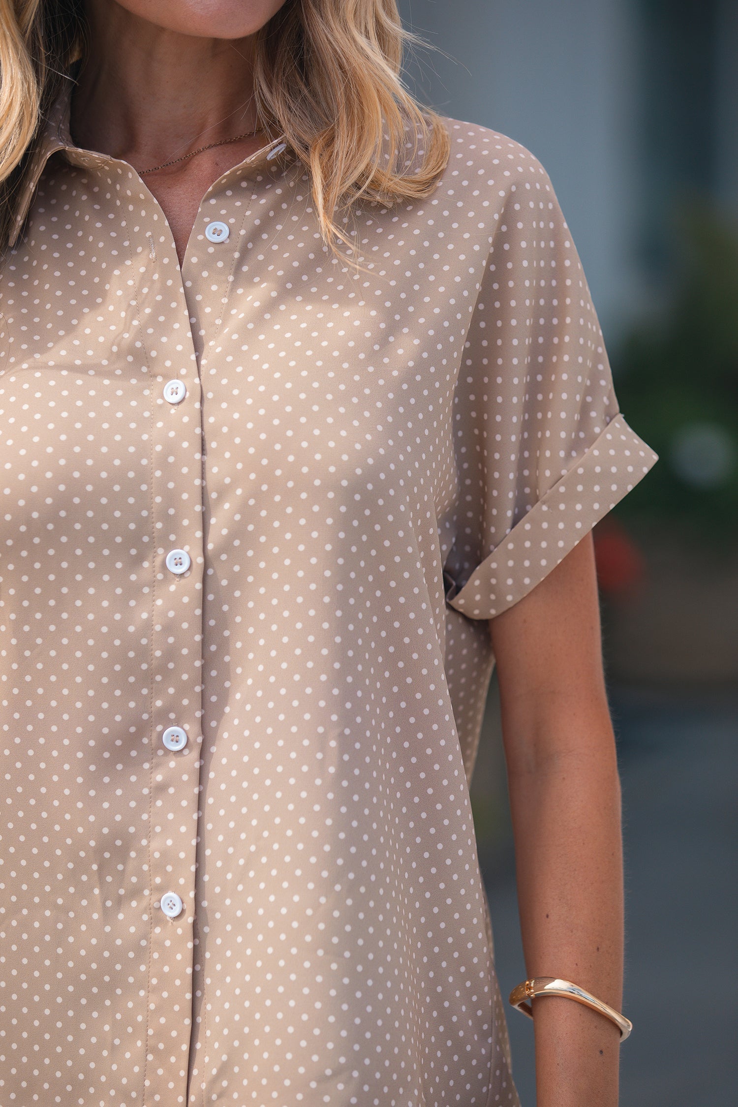 Polka Dot Cuffed Short Sleeve Shirt