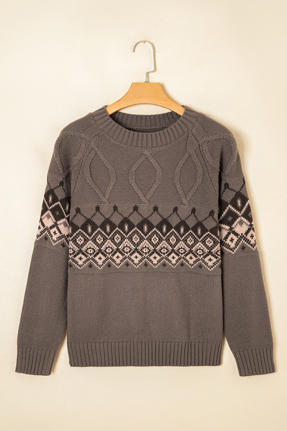Western Geometric Knit Crew Neck Sweater
