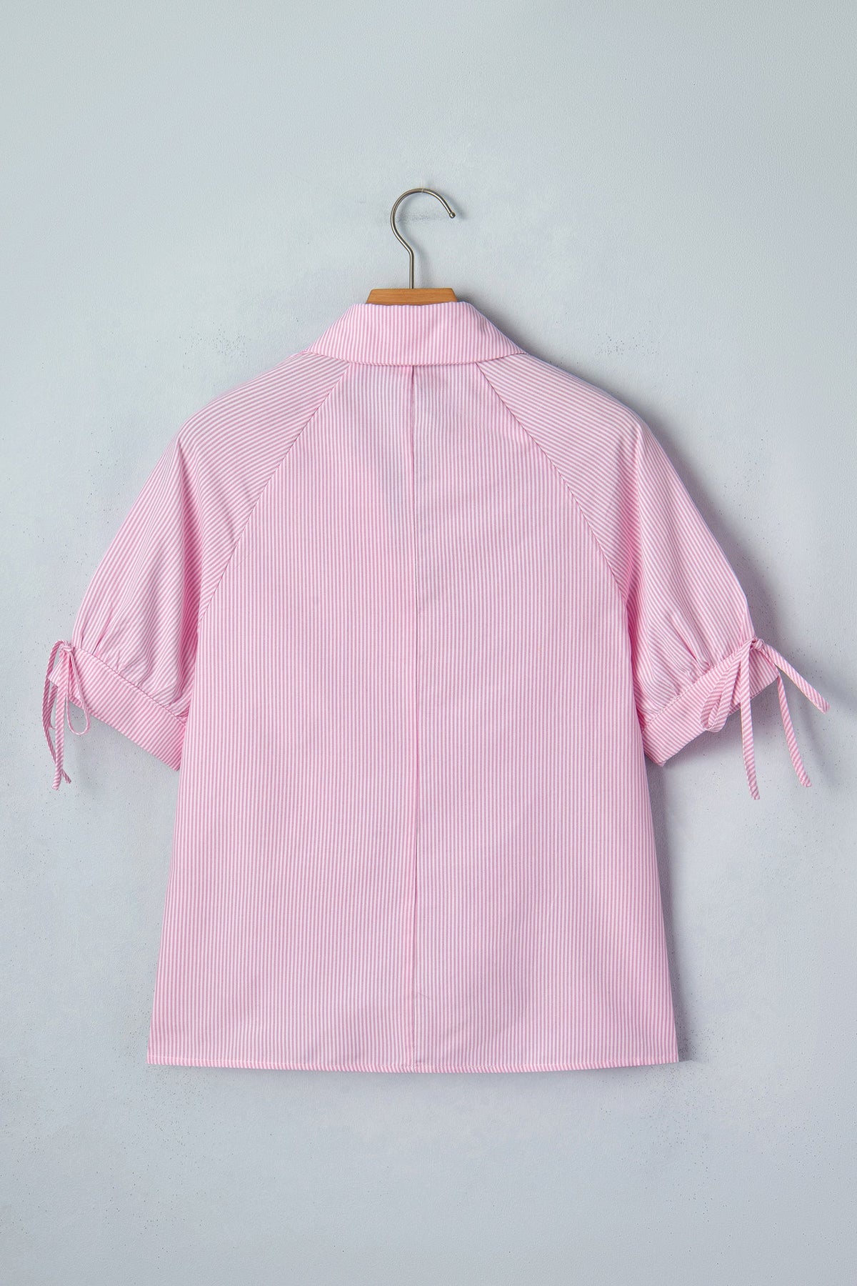 Stripe Tied Short Sleeve Collared Blouse