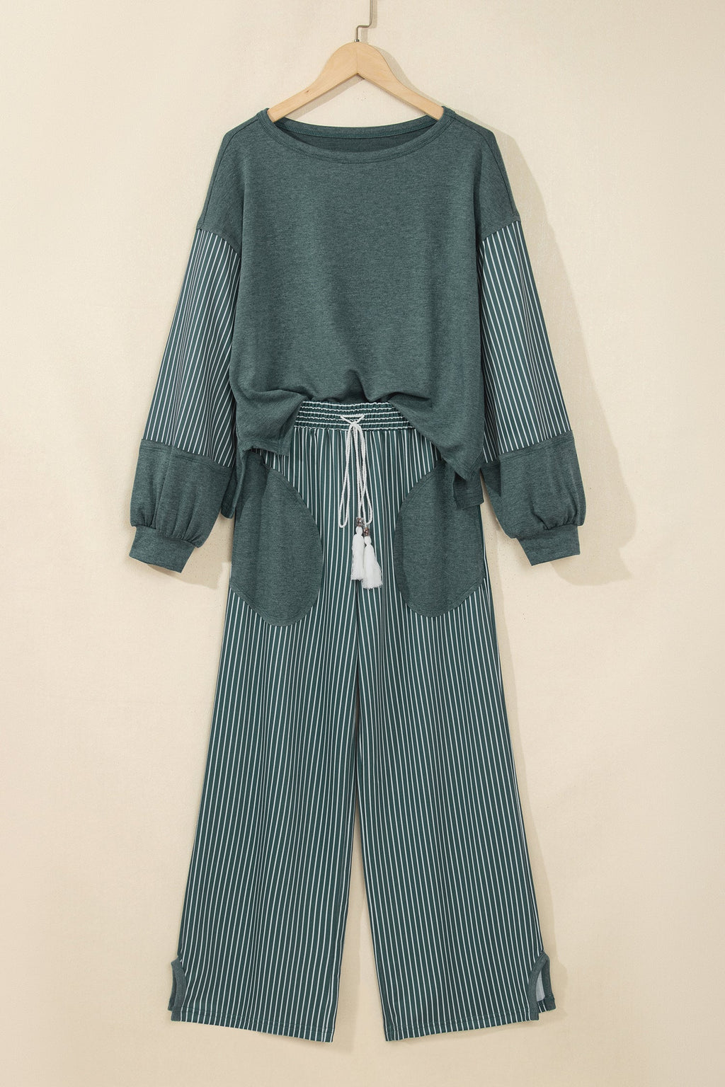 Stripe Patchwork Raw Seam Top & Pants Set
