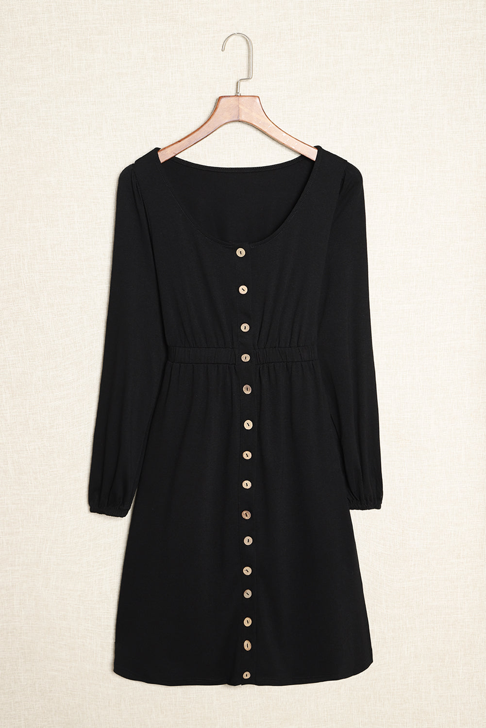 Solid Button-Up Scoop Neck Dress