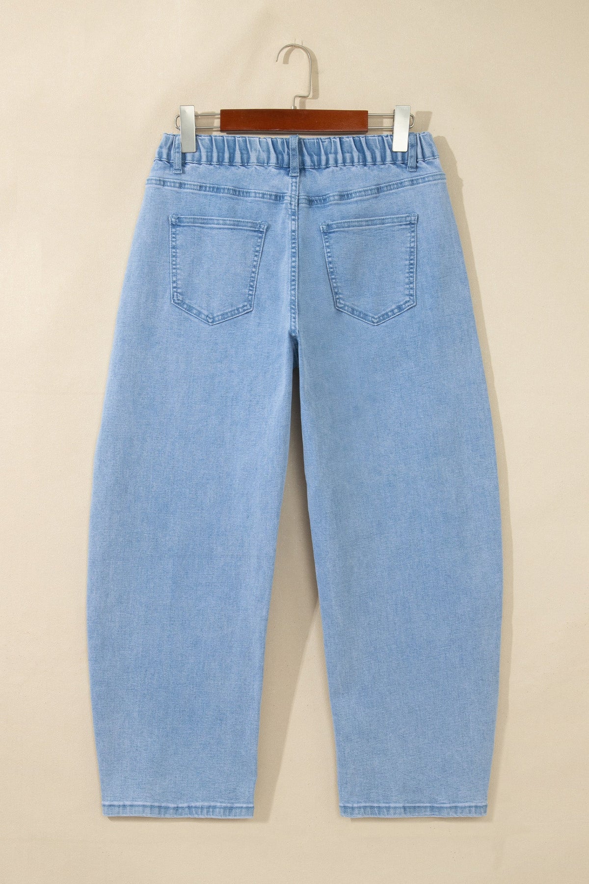 Solid Denim Square Patch Pocket Ankle Length Barrel Jeans