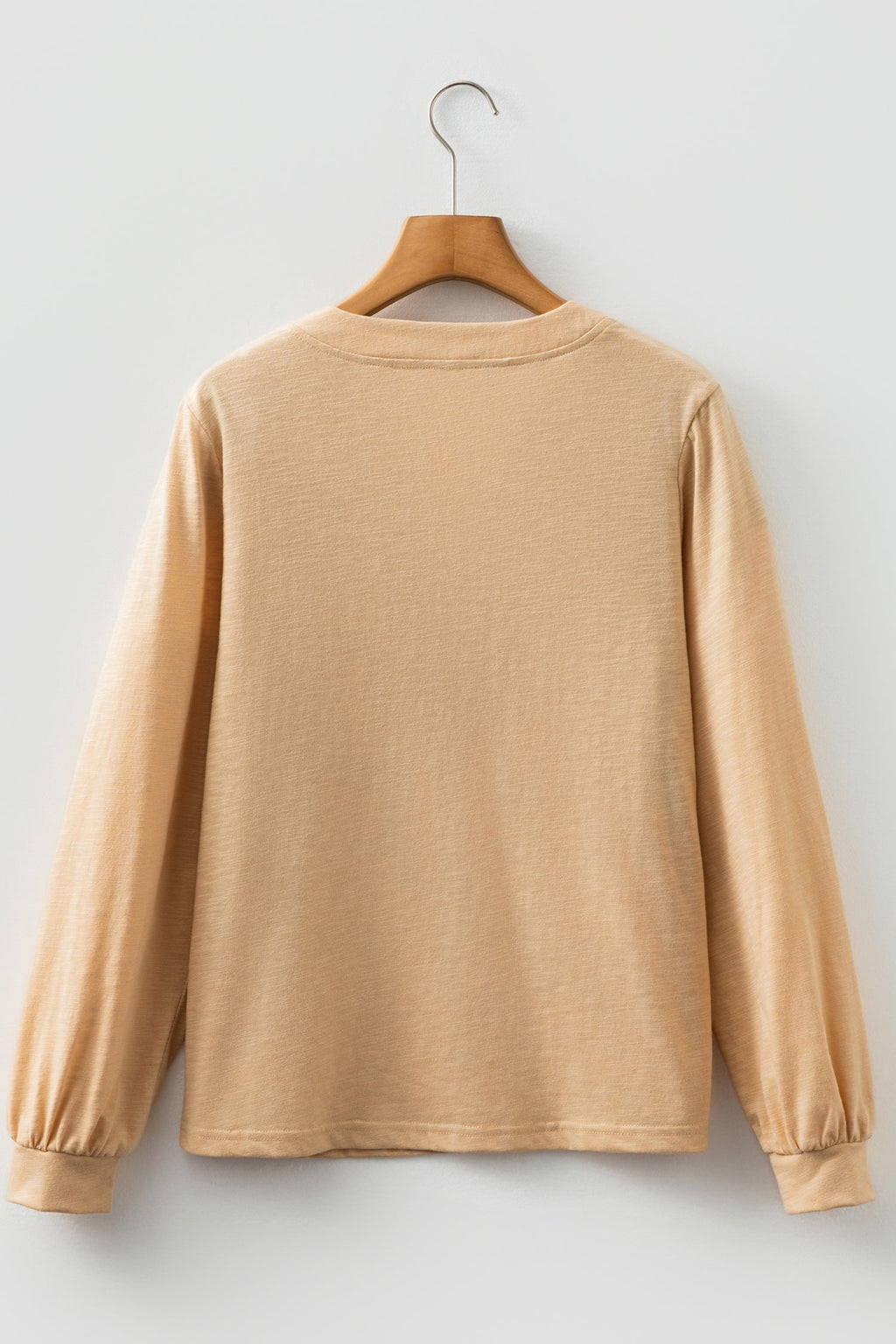 Solid V-Neck Button Long Sleeve Top