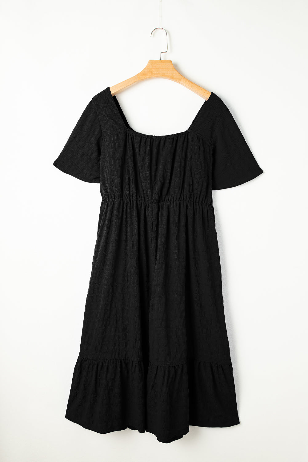 Plus Size Ruched Lace-Up Short Sleeve Midi Dress
