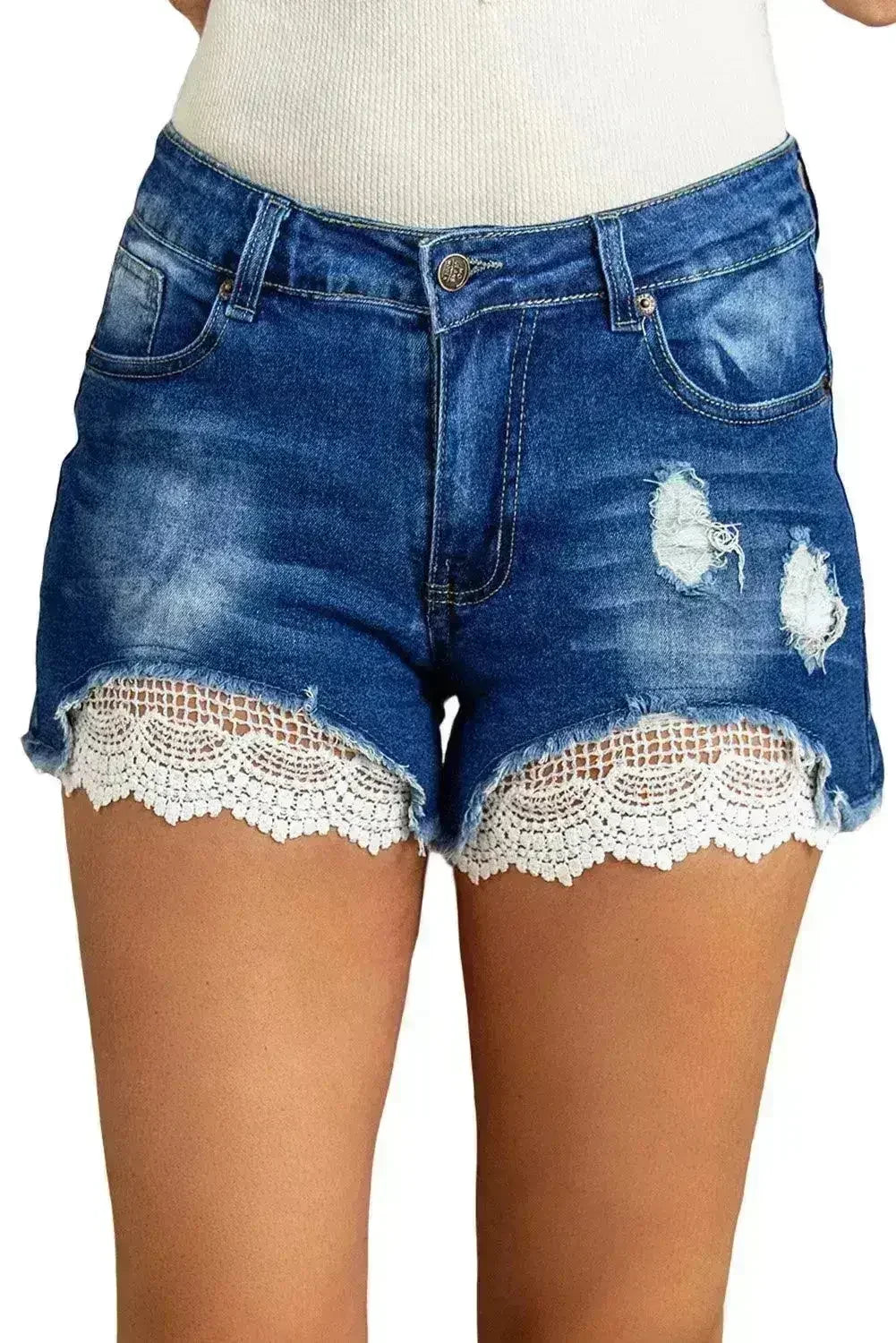 Lace Distressed Jean Shorts