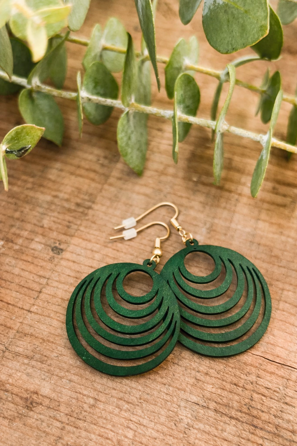 Beautiful Green Boho Wooden Drop Earrings