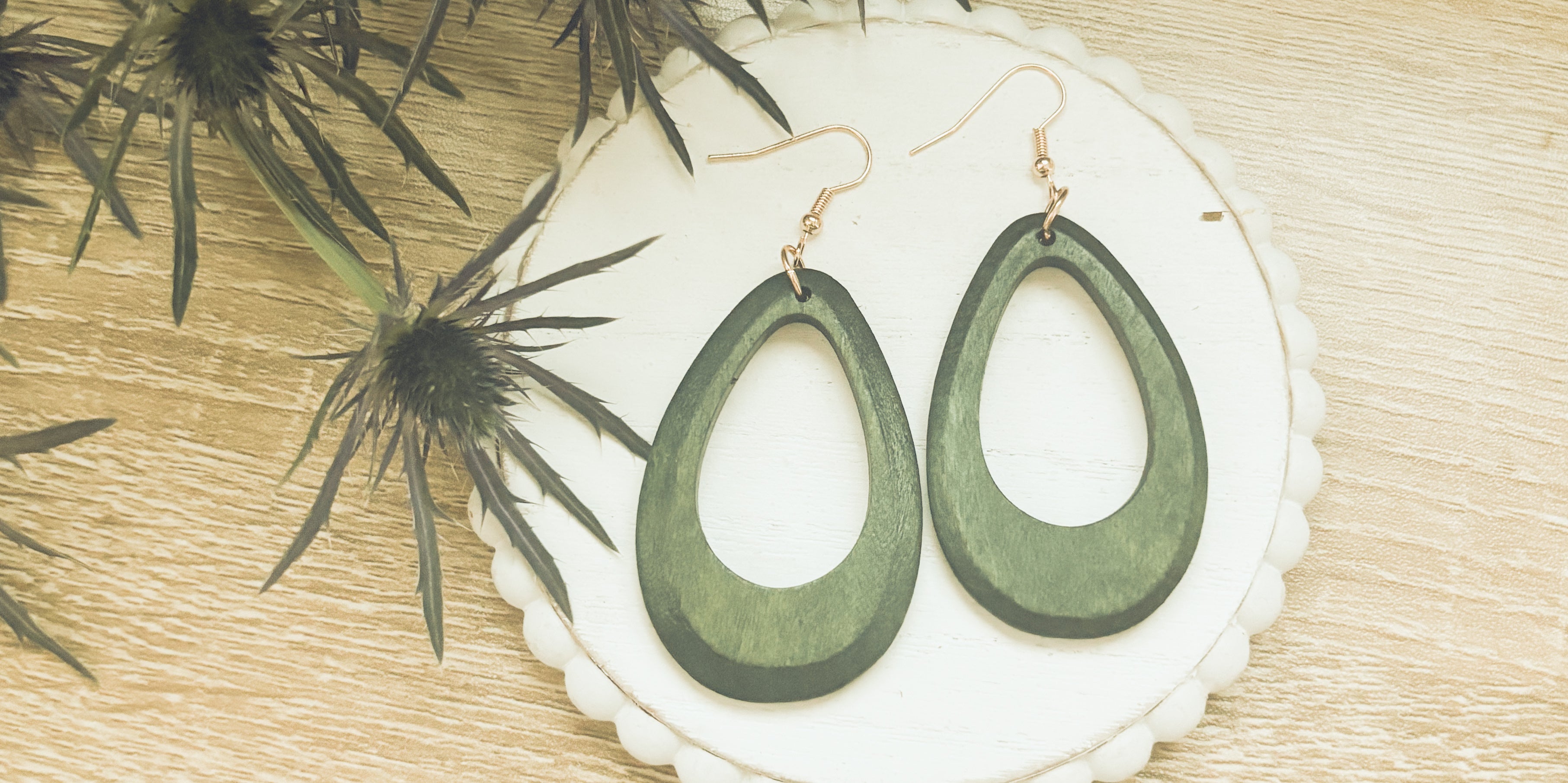 Beautiful Green Boho Wooden Drop Earrings