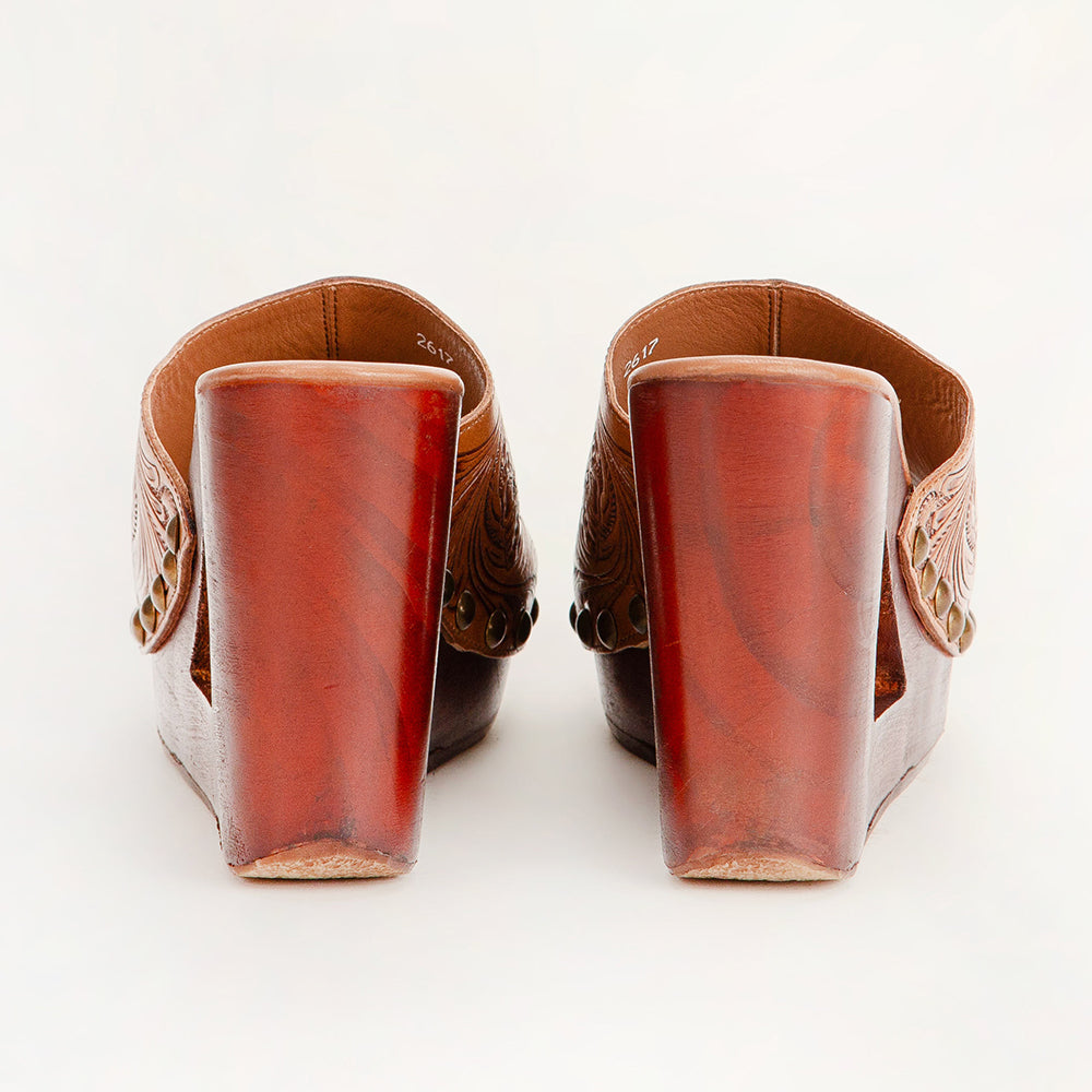 Loyal West Desert Wanderer Sandals - Light Brown Handtooled Leather