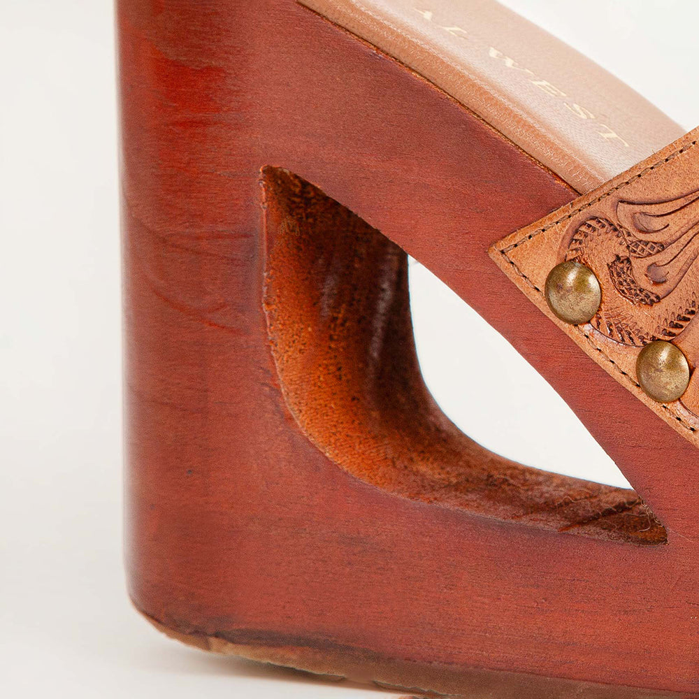 Loyal West Desert Wanderer Sandals - Light Brown Handtooled Leather