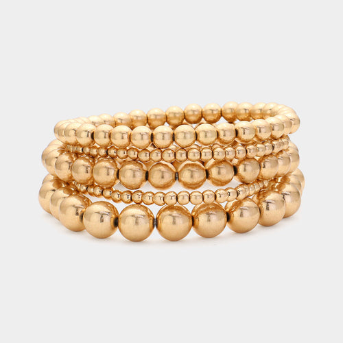5PCS - Metal Ball Beaded Stretch Bracelets