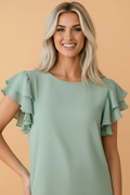 Solid Ruffle Short Sleeve Blouse