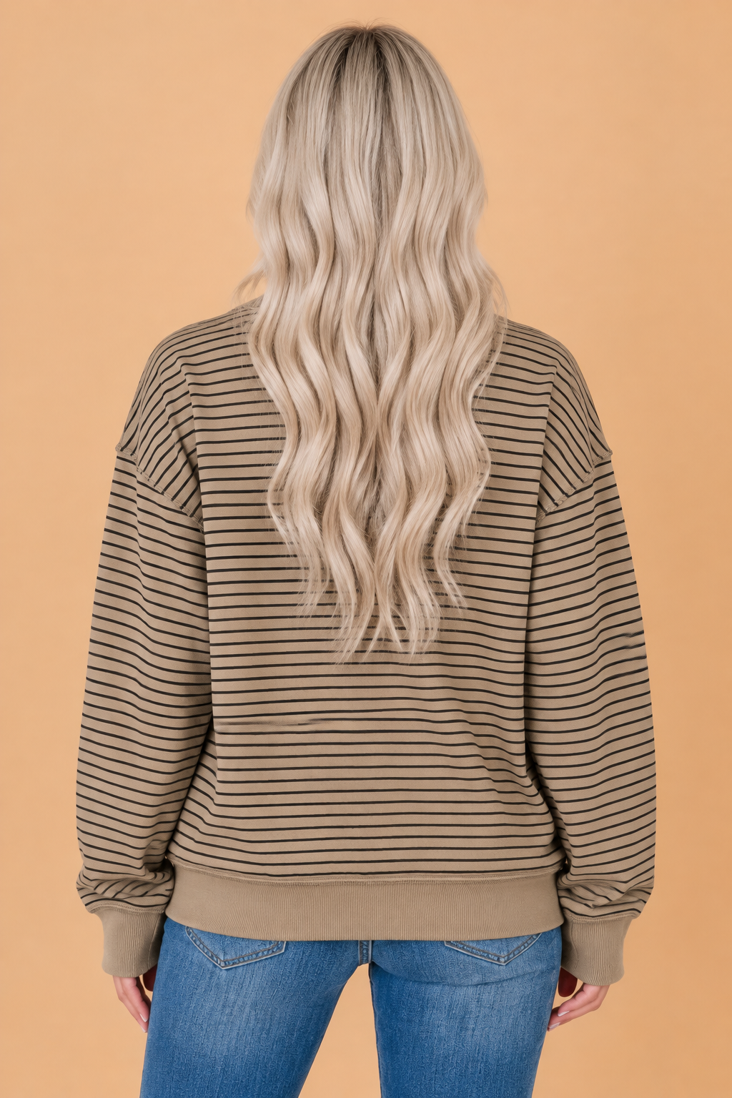 Stripe Ribbed Mock Neck Oversized Sweatshirt