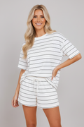 Stripe Short Sleeve Tee & Drawstring Shorts Set