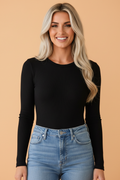 Solid Ribbed Round Neck Long Sleeve Bodysuit