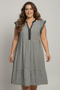 Plus Size Stripe Flutter Sleeve V-Neck Maxi Dress