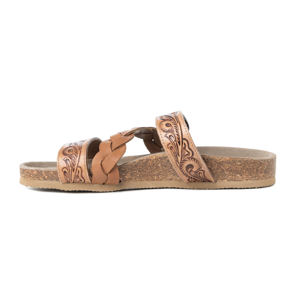 Dustbark Handtooled Leather Sandals in Rustic Tan