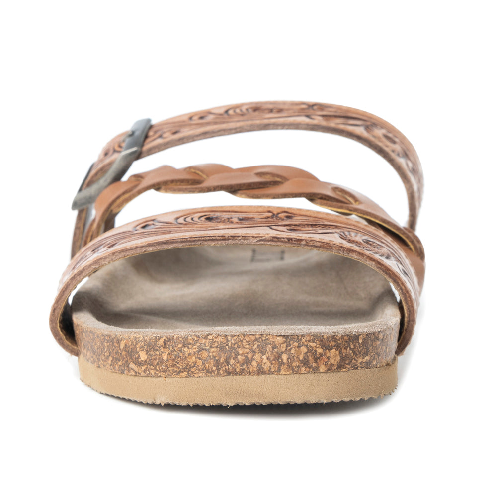 Dustbark Handtooled Leather Sandals in Rustic Tan