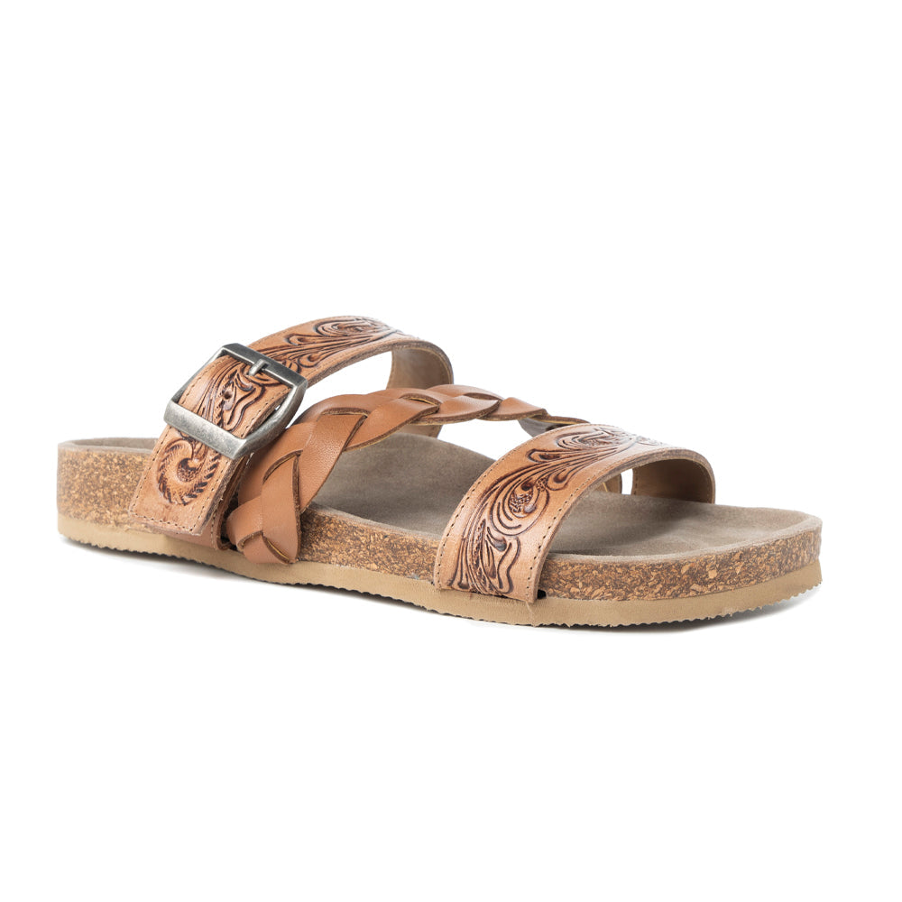 Dustbark Handtooled Leather Sandals in Rustic Tan