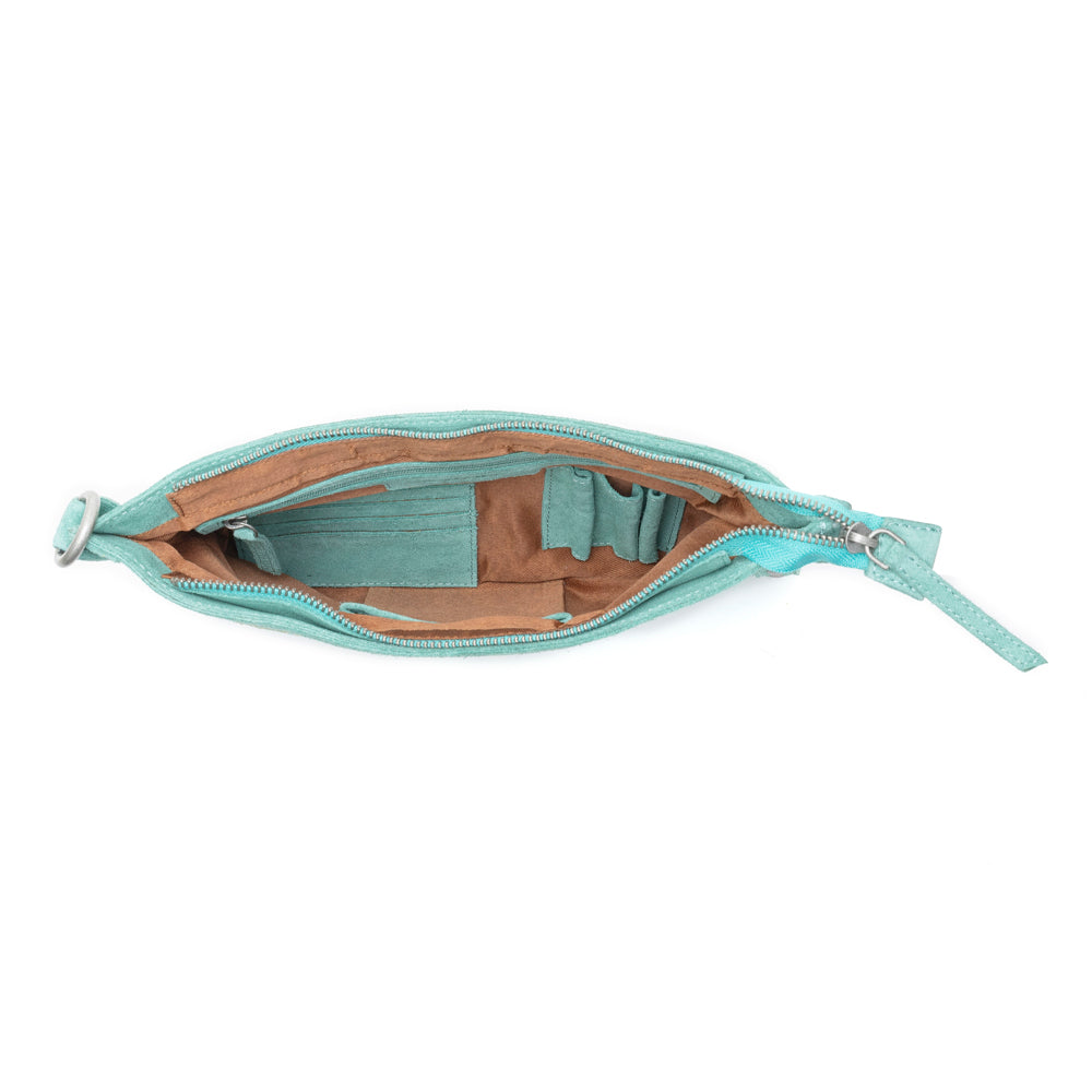 Texas Rose Western Embroidered Leather Bag in Turquoise