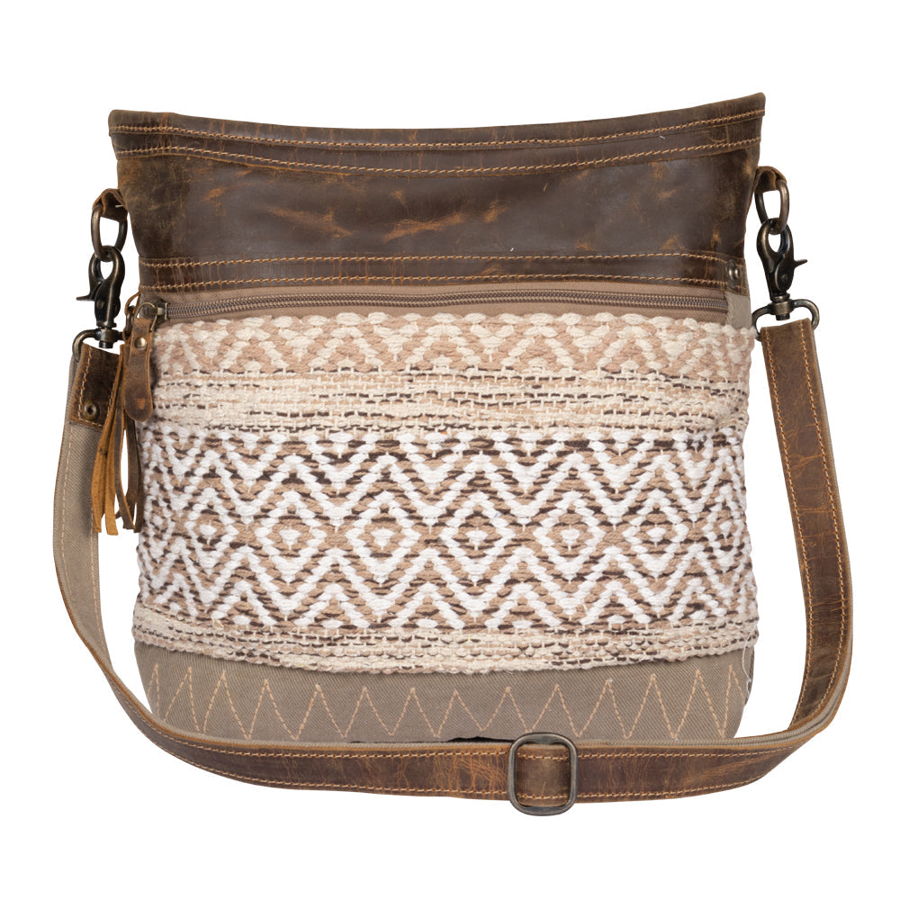 Myra Blending Taste Aztec Print Shoulder Bag for Women Brown Suede Leather, Adjustable Strap, Rustic Daily Carry