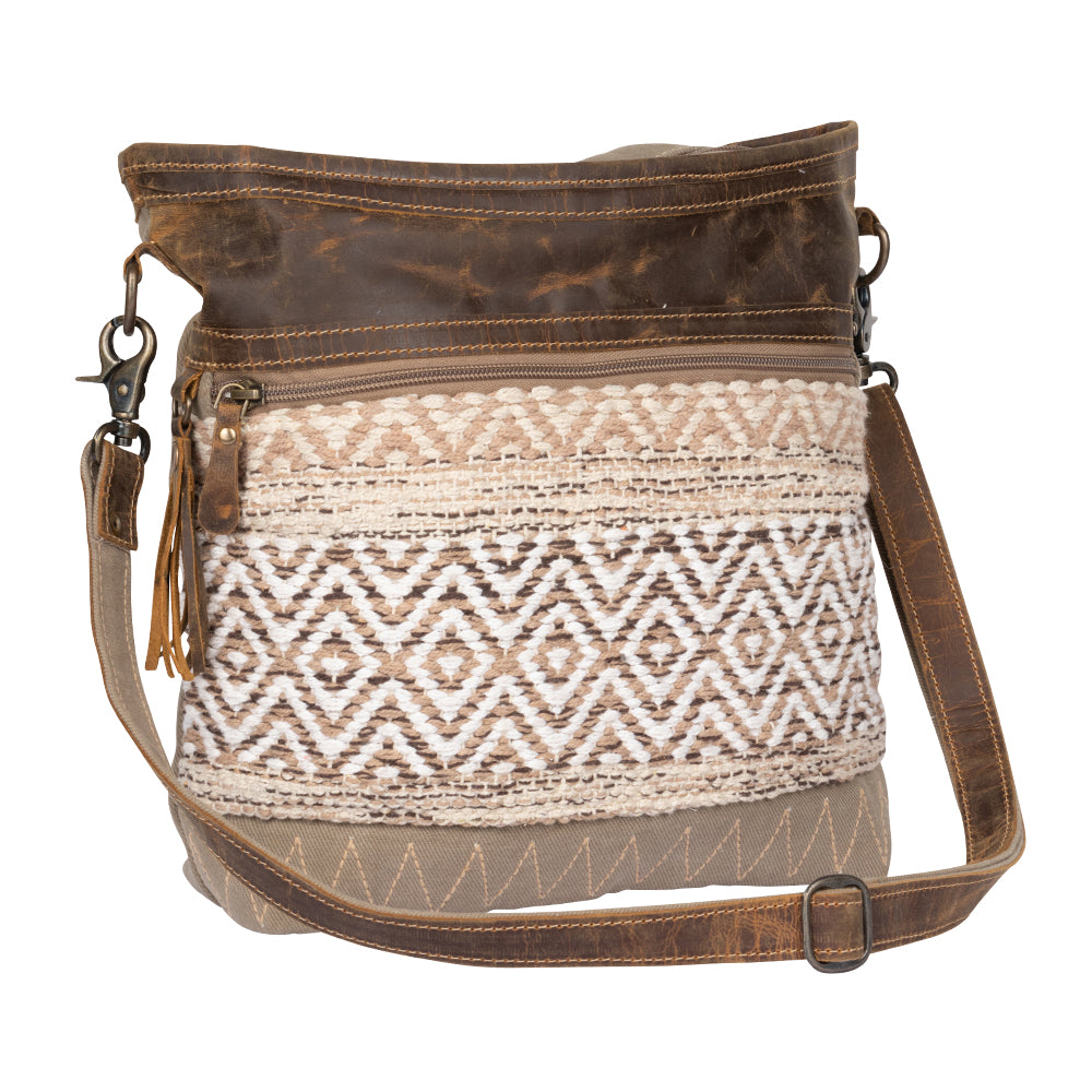 Myra Blending Taste Aztec Print Shoulder Bag for Women Brown Suede Leather, Adjustable Strap, Rustic Daily Carry