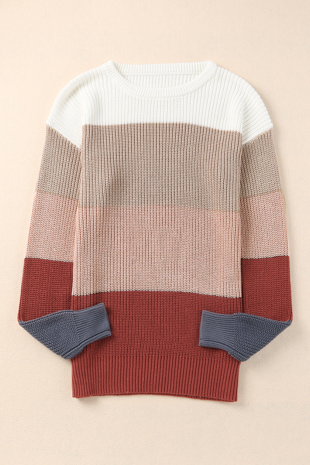 Colorblock Stripe Round Neck Pullover Sweater
