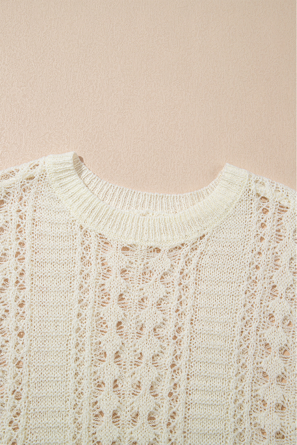 Hollow Out Knit 3/4 Drop Shoulder Sweater