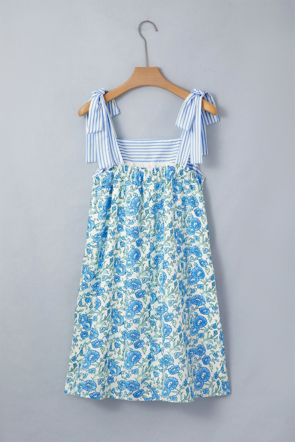 Floral Stripe Patchwork Bow Tie Strap Dress