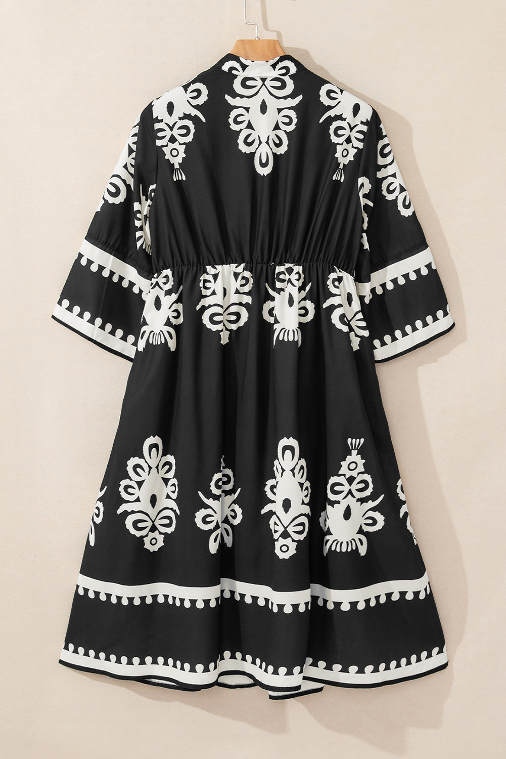Western Geometric 3/4 Sleeve Midi Dress