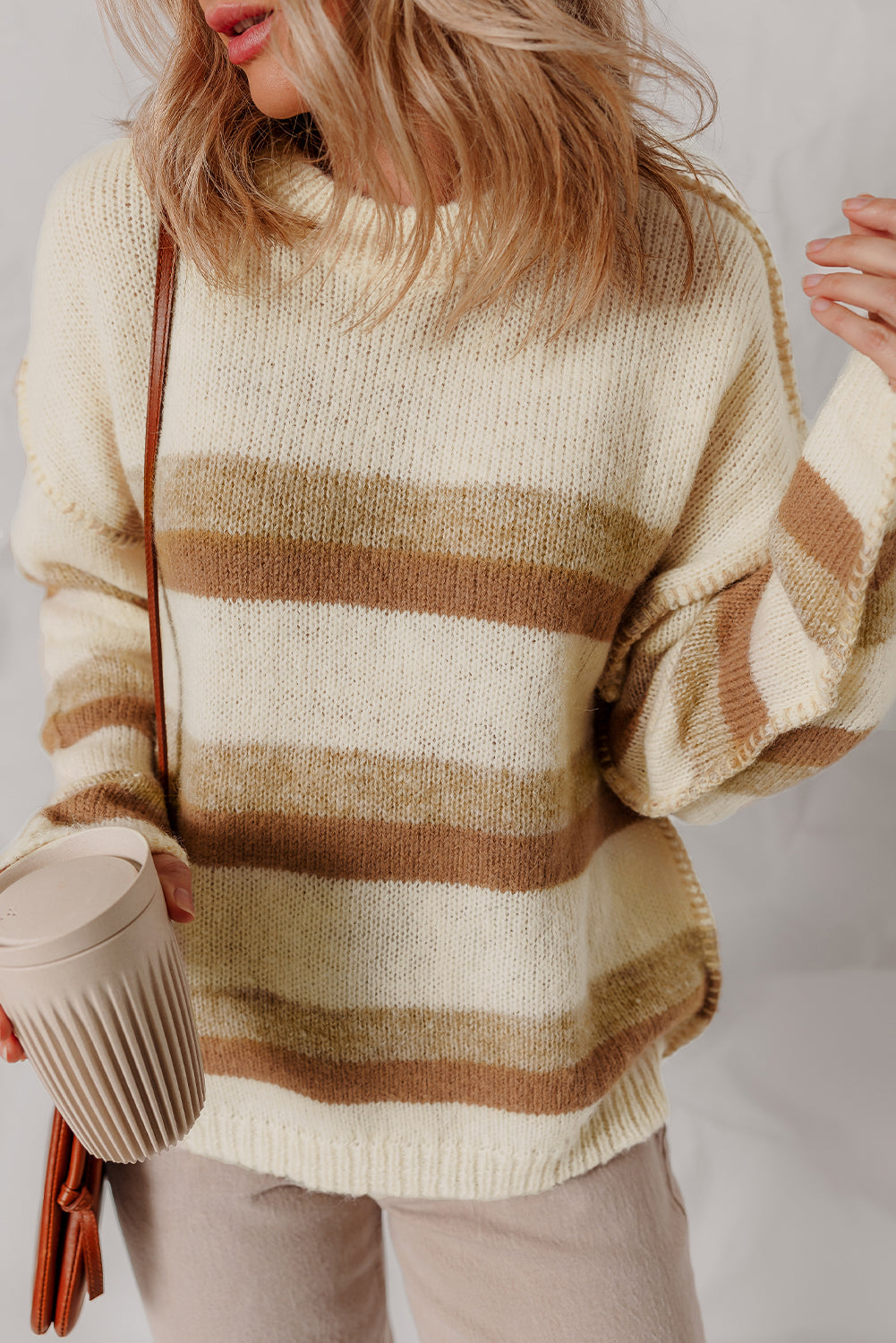 Stripe Reverse Seam Drop Shoulder Baggy Sweater