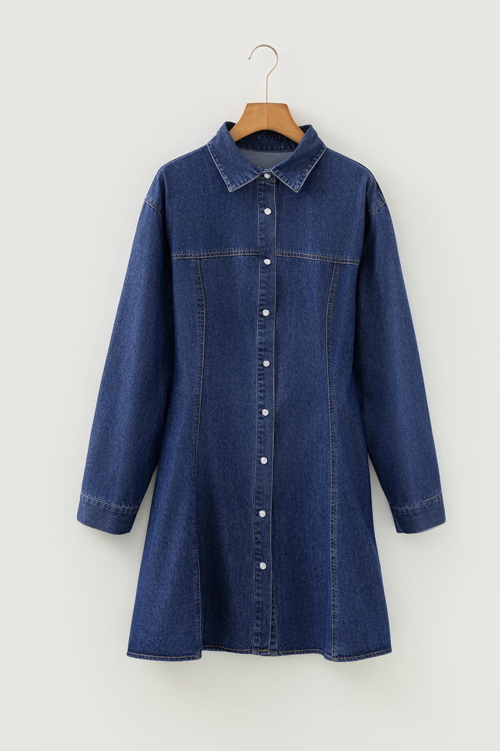 Denim Shirt Collar Long Sleeve Mini Dress