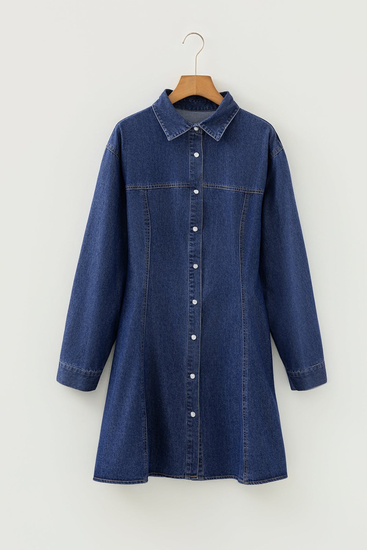 Denim Shirt Collar Long Sleeve Mini Dress
