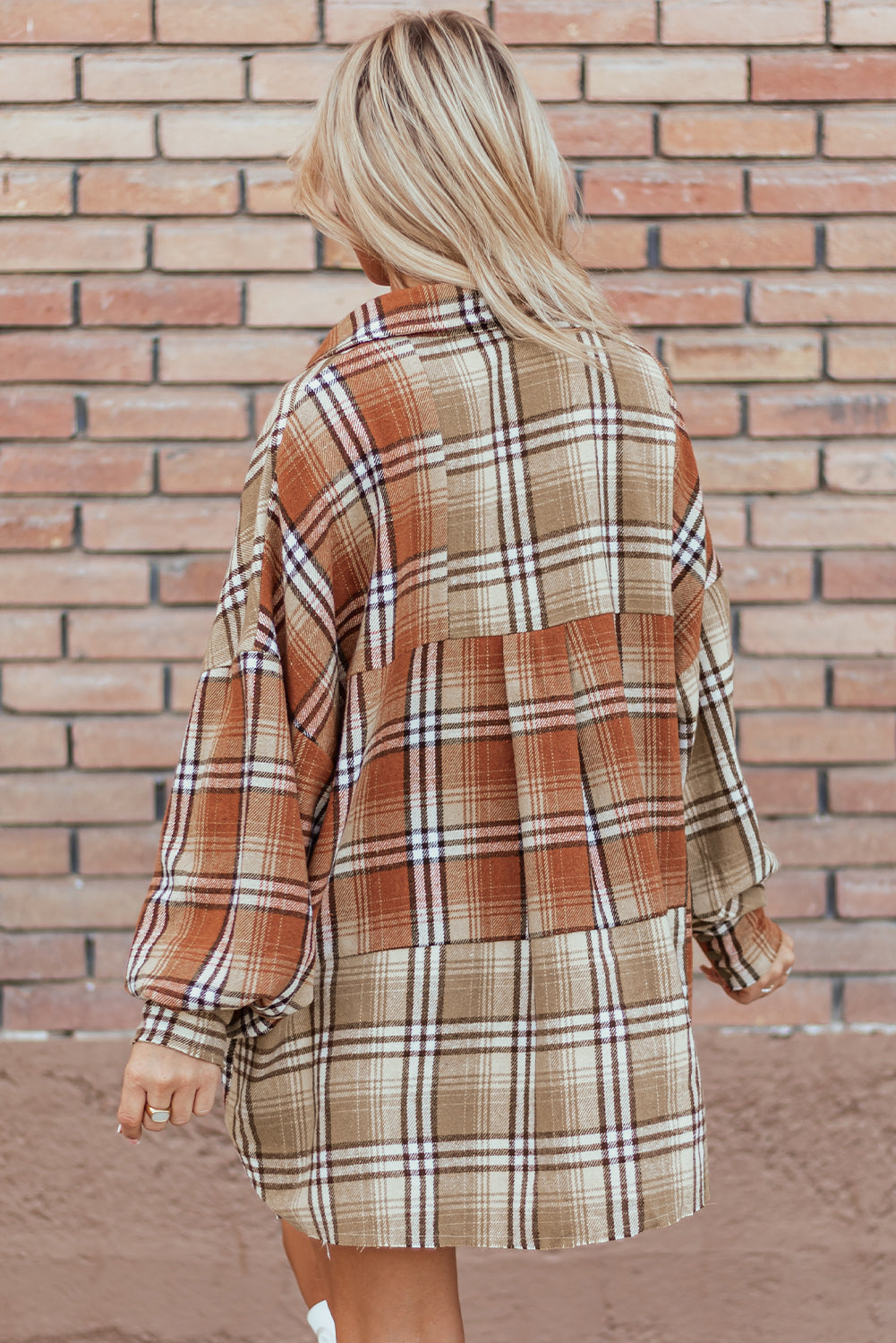 Plaid Colorblock Patchwork Snap Buttoned Shacket