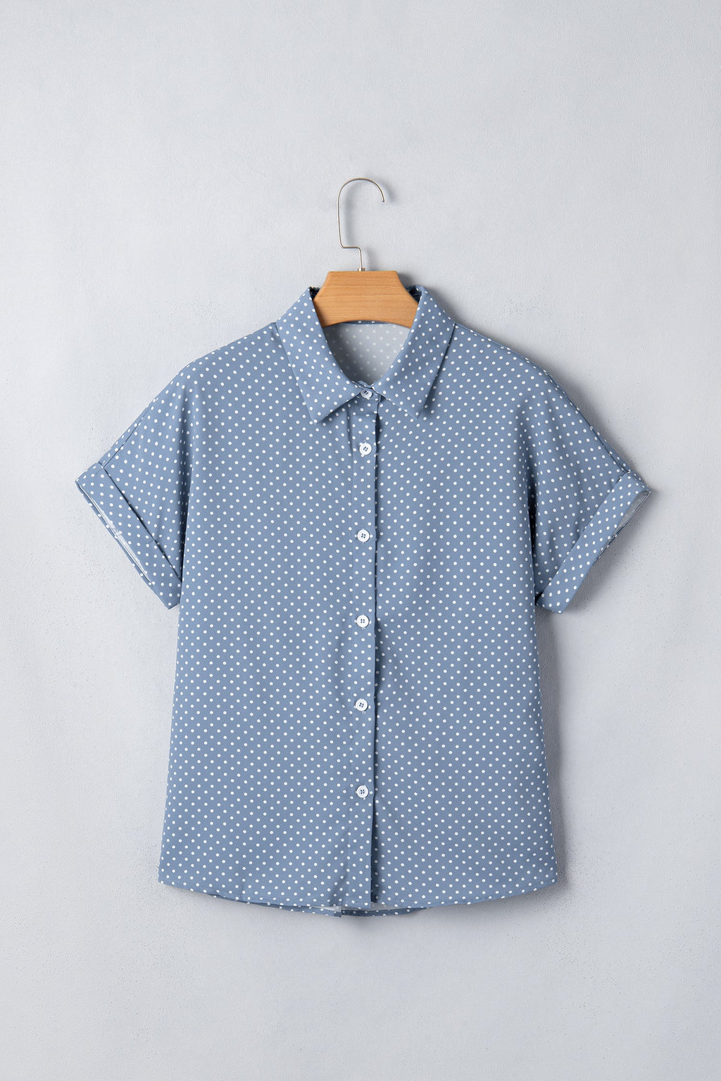 Polka Dot Cuffed Short Sleeve Shirt